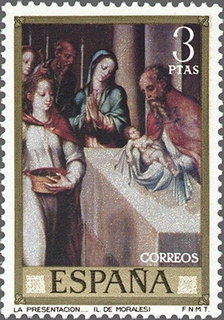 Z Vendido ESPAÑA 1970 1967 Sello Nuevo Dia del Sello Pintor Luis de Morales El Divino Presentacion del niño Dios c/charnela Espana Spain Espagne Spagna Spanje Spanien 
